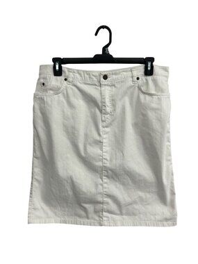 Apostrophe 18 White Denim Stretch Skirt Back Slit Pockets Old Money Minimalist